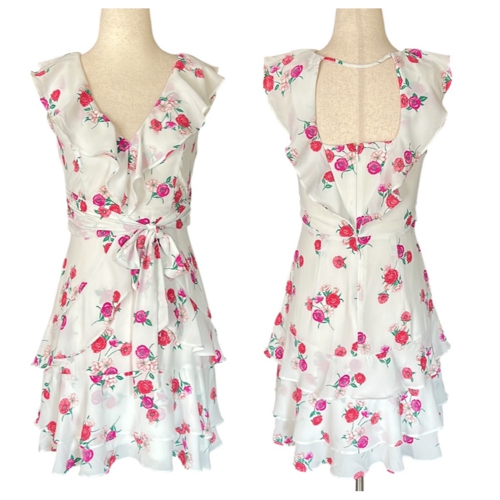 Express flowered ruffle Dress With Tie waist